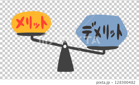 デメリットに傾く天秤のイラスト デメリットに傾く天秤のイラスト 128300482