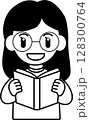 本を読むメガネをかけた女性のシンプルなイラスト 128300764