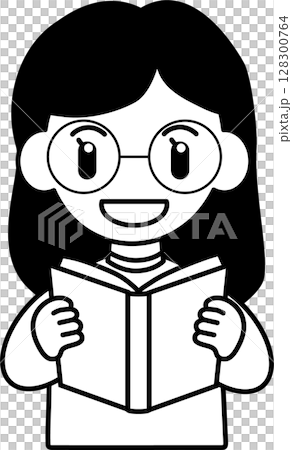 A simple illustration of a woman wearing glasses reading a book A simple illustration of a woman wearing glasses reading a book 128300764