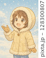 雪の日 アニメ風 大きな笑顔 128300807