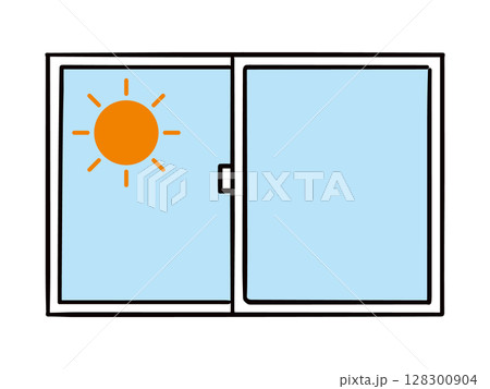 太陽と晴れた空が見える窓のイラスト(ベクター) 128300904
