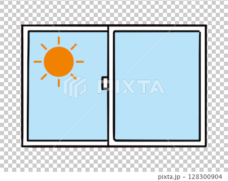 太陽と晴れた空が見える窓のイラスト(ベクター) 128300904