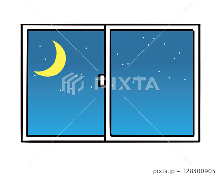 月と星が見える夜の窓のイラスト(ベクター) 月と星が見える夜の窓のイラスト(ベクター) 128300905