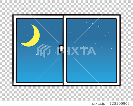 月と星が見える夜の窓のイラスト(ベクター) 月と星が見える夜の窓のイラスト(ベクター) 128300905