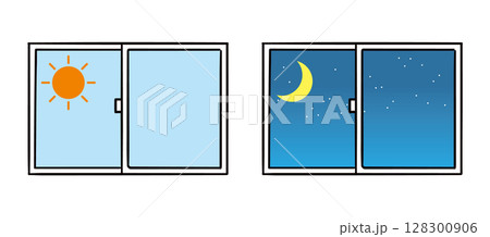 朝と夜の窓のイラスト(ベクター) 朝と夜の窓のイラスト(ベクター) 128300906
