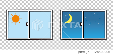 朝と夜の窓のイラスト(ベクター) 朝と夜の窓のイラスト(ベクター) 128300906