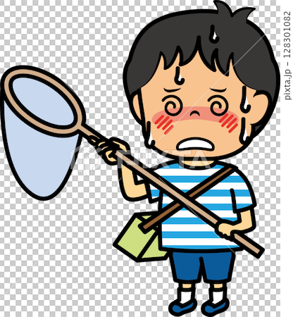 虫取り中に熱中症になる小学生男児 128301082