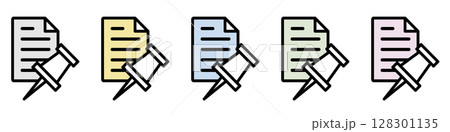 イラストアイコン素材セット：押しピンドキュメントファイル096 128301135