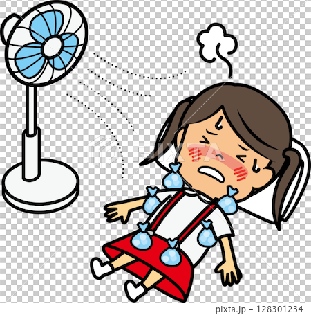 Elementary school girl with heatstroke 128301234