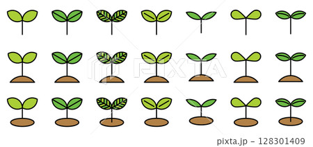 葉っぱ　双葉　黄緑　芽　アイコン　セット　ベクター 128301409