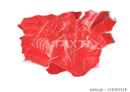 Red torn paper texture with crumpled surface on white background 128301529
