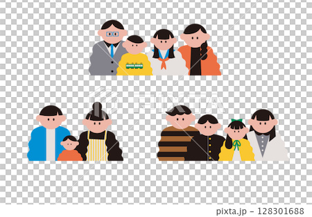 Various illustrations of families raising children 128301688