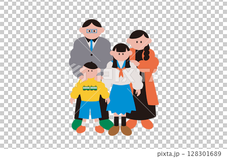 一家人並肩站在一起的插圖 一家人並肩站在一起的插圖 128301689