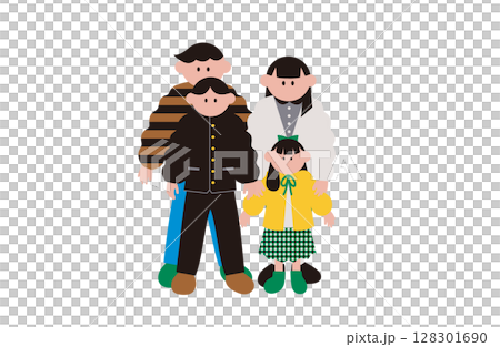 一家人並肩站在一起的插圖 128301690