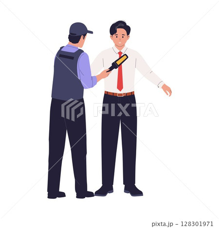 Security Guard Using Hand Scanner on Businessman 128301971