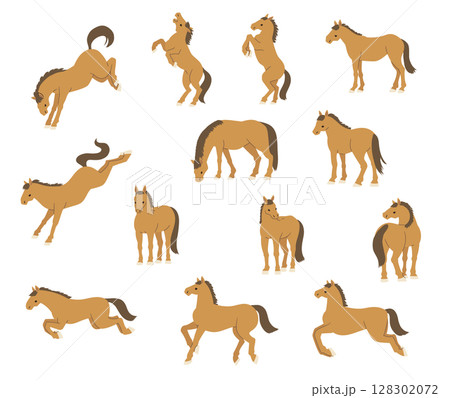 いろいろな馬のポーズ素材イラストセット 128302072
