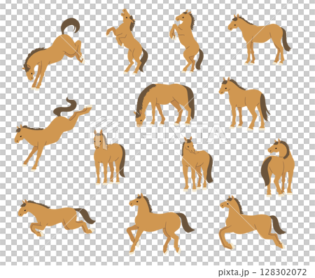 いろいろな馬のポーズ素材イラストセット 128302072
