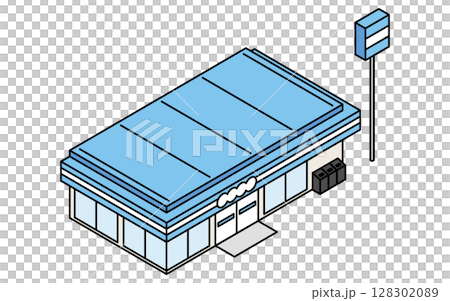 Convenience store, simple line art isometric illustration 128302089