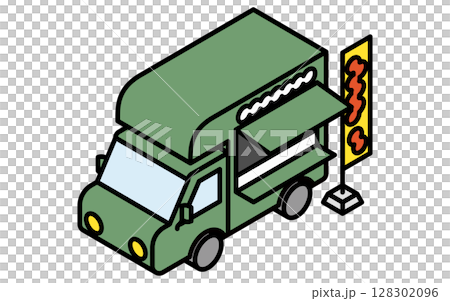 Kitchen car, simple line drawing isometric illustration Kitchen car, simple line drawing isometric illustration 128302096