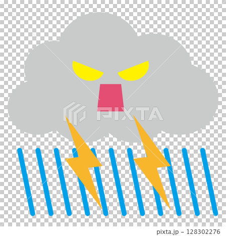 Illustration of a character with a thunderstorm symbol Illustration of a character with a thunderstorm symbol 128302276