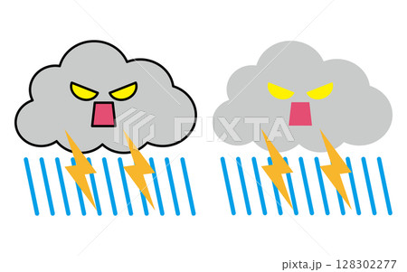 雷雨のマークのキャラクターのイラスト 128302277