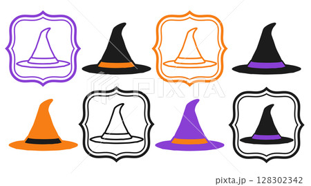 ハロウィンの帽子イラスト1-1 セット ハロウィンの帽子イラスト1-1 セット 128302342