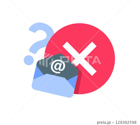 email envelope with at sign and red cross mark. email account not found, login error, or invalid email address email envelope with at sign and red cross mark. email account not found, login error, or invalid email address 128302598