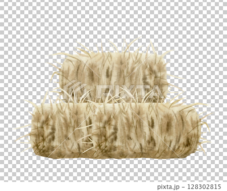 Watercolor haystack pile hand drawn illustration isolated on white. Village farm hayloft landscape design for feeding of livestock animals. Agriculture clip art. Straw pyramid bunch Watercolor haystack pile hand drawn illustration isolated on white. Village farm hayloft landscape design for feeding of livestock animals. Agriculture clip art. Straw pyramid bunch 128302815