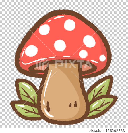 Cute hand drawn kawaii red mushroom with white spots charming forest illustration perfect for fairy tale themes magical nature designs autumn decor children books stickers stationery and crafts Cute hand drawn kawaii red mushroom with white spots charming forest illustration perfect for fairy tale themes magical nature designs autumn decor children books stickers stationery and crafts 128302888