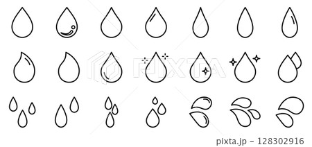 雫　水　液体　線　アイコン　シンプル　セット　ベクター 128302916