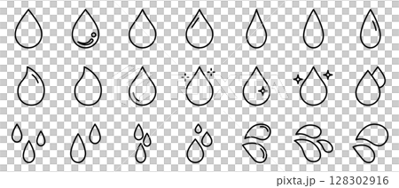 雫　水　液体　線　アイコン　シンプル　セット　ベクター 128302916