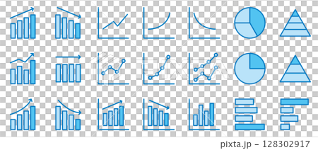 Graph business icon blue light blue simple set Graph business icon blue light blue simple set 128302917