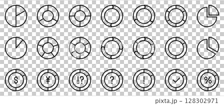 Pie chart icon line drawing vector simple black set 128302971