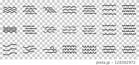Wave simple icon vector line drawing black set Wave simple icon vector line drawing black set 128302972
