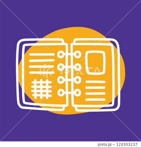 Doodle organizer calendar icon hand drawn with thin line and colorful blob 128303237