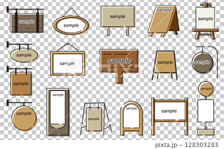 Misaligned illustration signboard frame material set 128303283