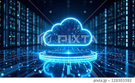 データ転送クラウドコンピューティング技術をイメージ　生成AIイラスト 128303392