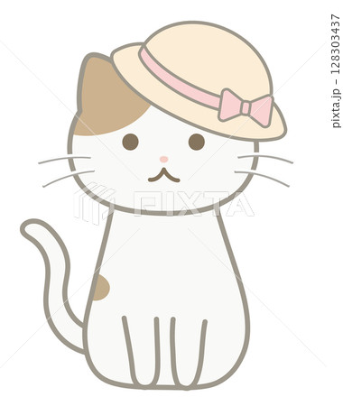 麦わら帽子を被った猫 麦わら帽子を被った猫 128303437