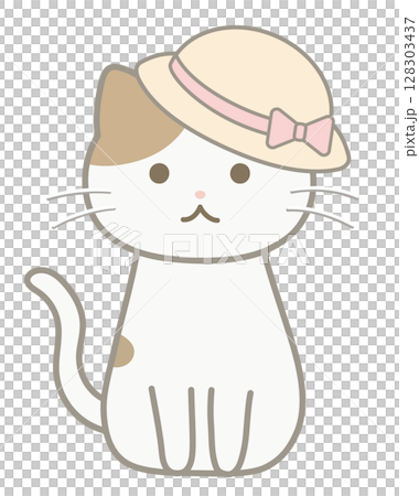 麦わら帽子を被った猫 麦わら帽子を被った猫 128303437