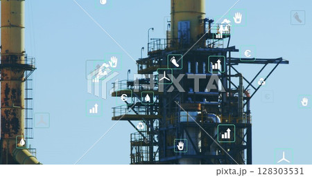 Image of digital icons over factory 128303531