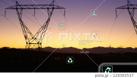 Image of digital icons and data processing over power lines Image of digital icons and data processing over power lines 128303537
