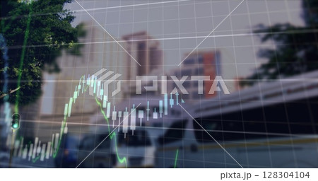 Image of financial data processing over cityscape Image of financial data processing over cityscape 128304104