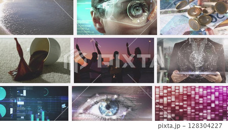 Composite image of nine business, leisure and technology screens Composite image of nine business, leisure and technology screens 128304227