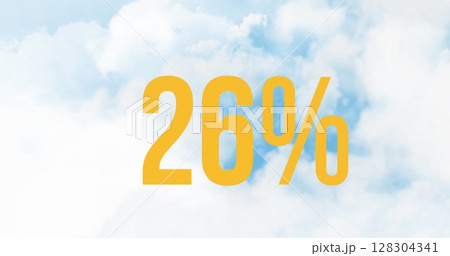 Digital image of the number displayed in bold text over a sky background Digital image of the number displayed in bold text over a sky background 128304341