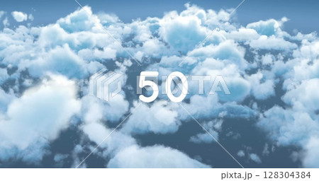 Digital image of the number displayed in bold white text over a cloudy sky background 128304384