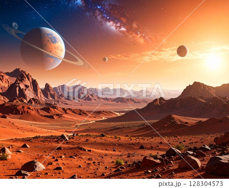 火星からみた宇宙の背景イラスト 128304573