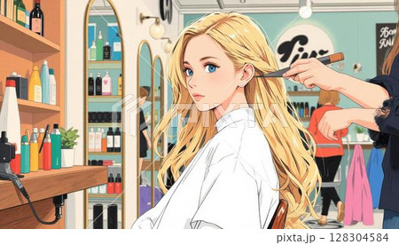 美容院で髪をセットしている女性 美容院で髪をセットしている女性 128304584