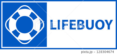 Lifebuoy sign. Drowning first aid icon. Emergency rescue lifebuoy label. 128304674