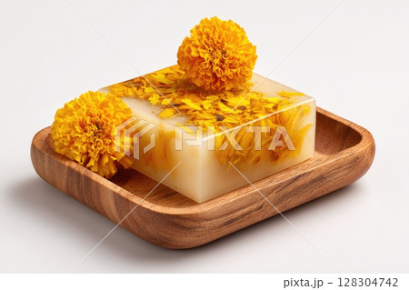 3D render of a beautiful bar of soap in a wooden stand 128304742