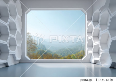 Modern interior design of an empty white room 128304816